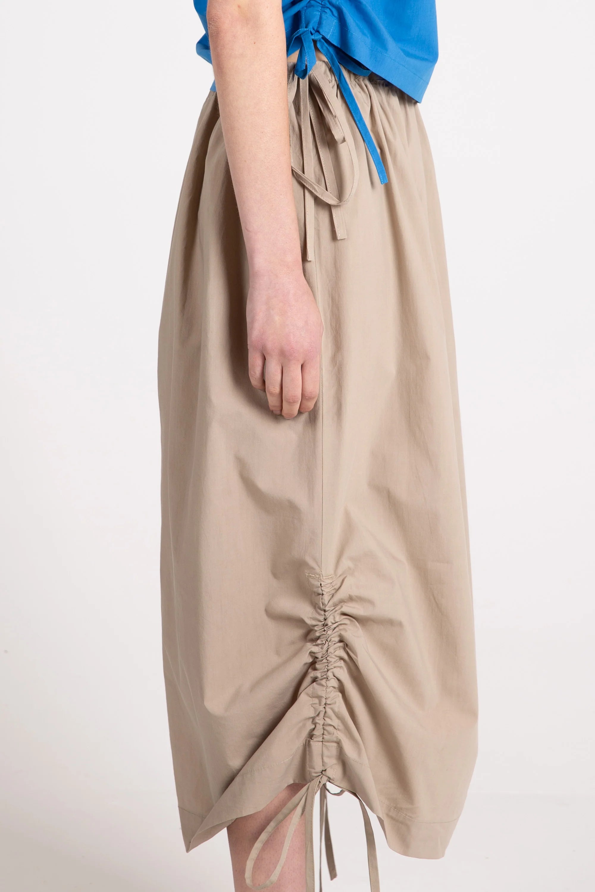 Loop Ruche Tie Skirt, Beige