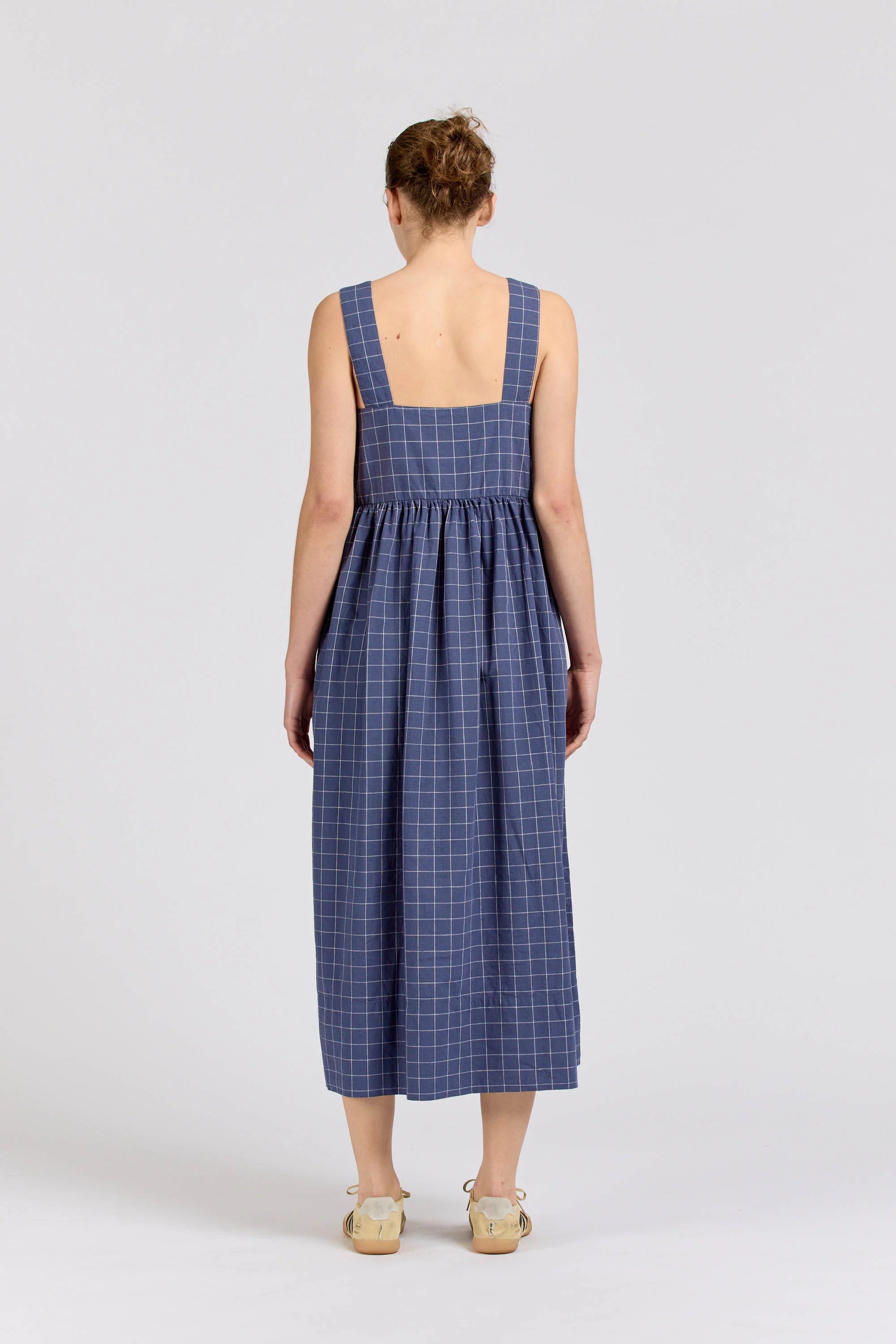 Tie Dress Maxi, Square Check, Navy