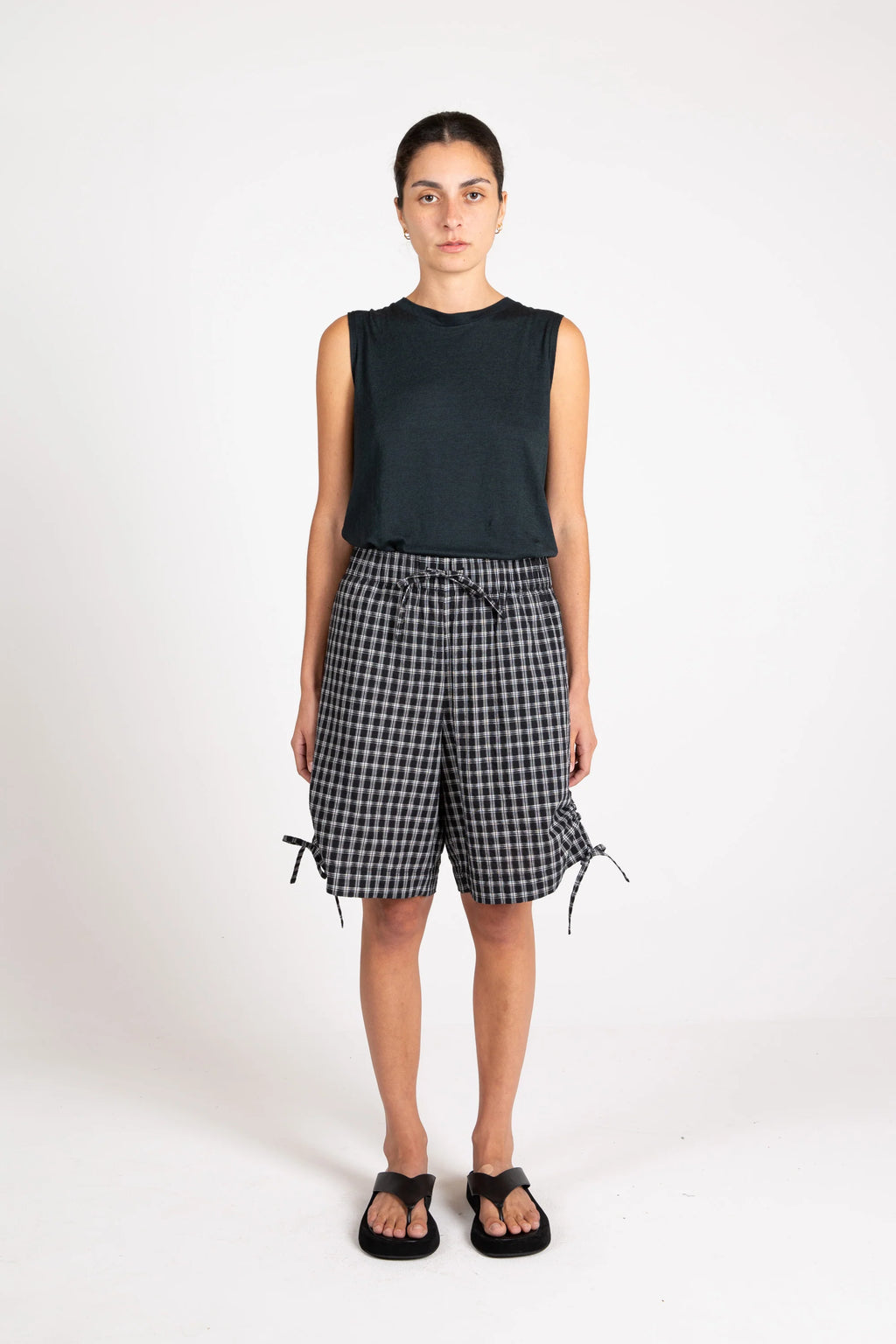 Soda Tie Short, Crinkle Check, Midnight