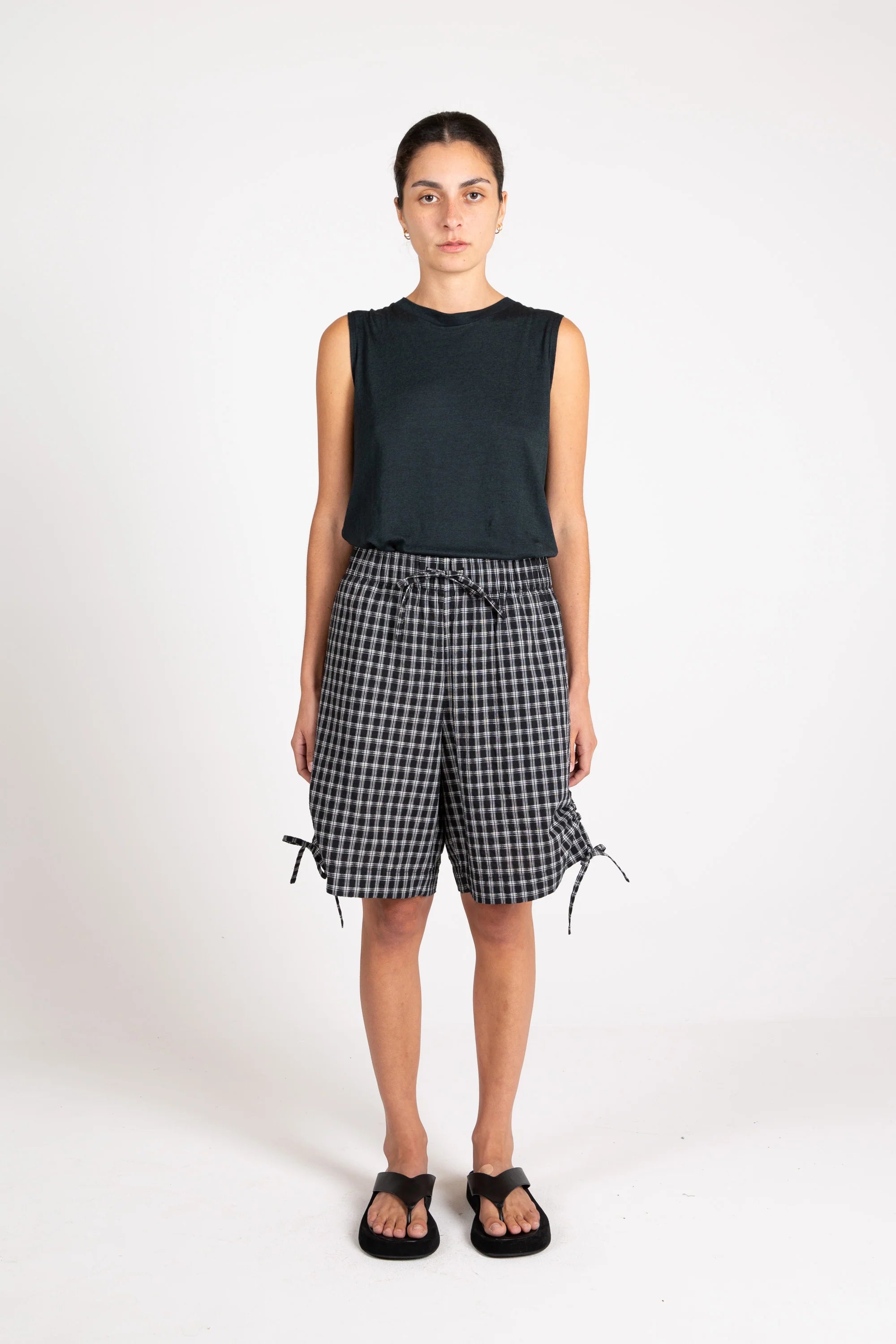 Soda Tie Short, Crinkle Check, Midnight