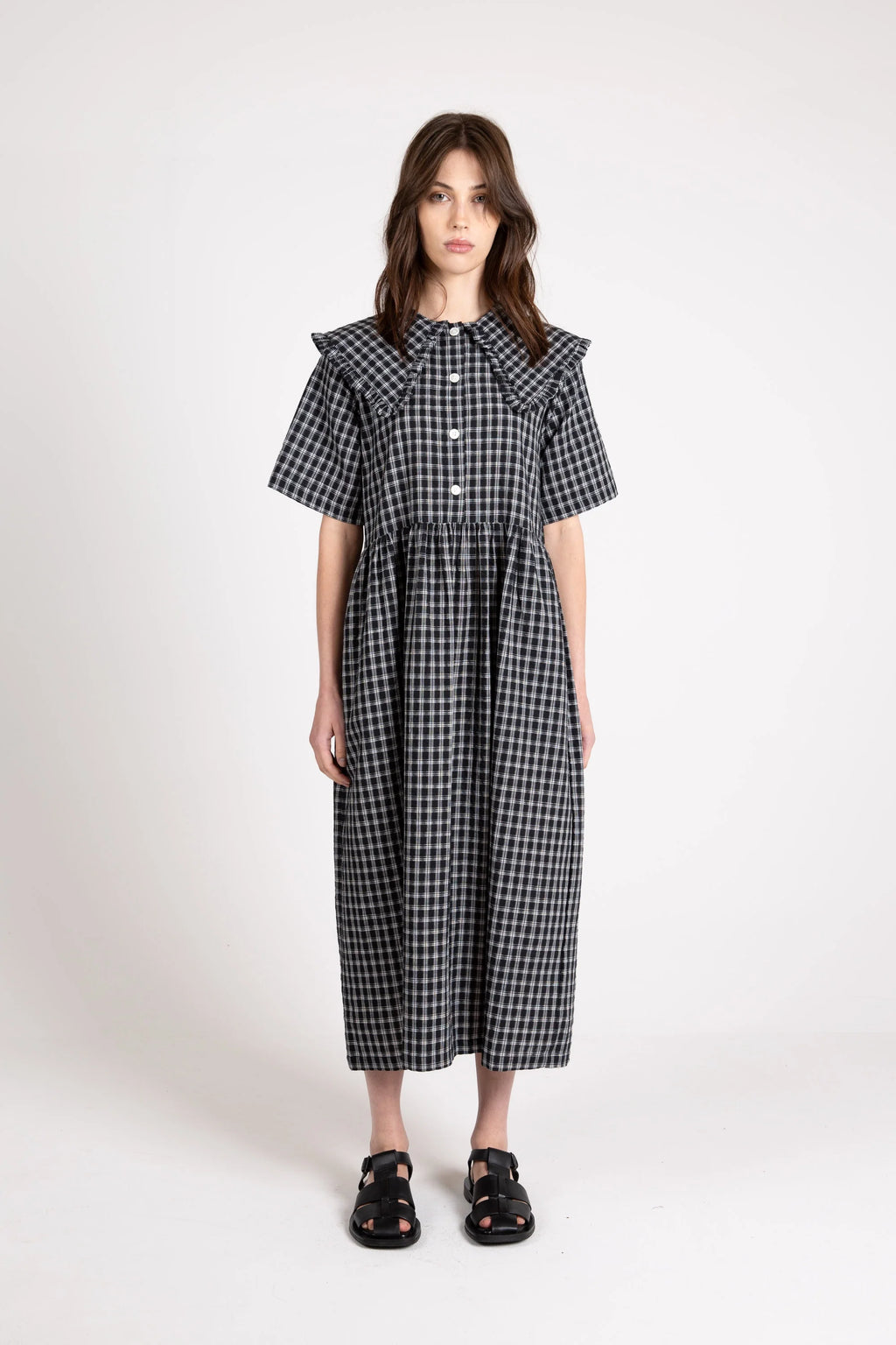 Big Frill Midi, Seersucker Check, Midnight