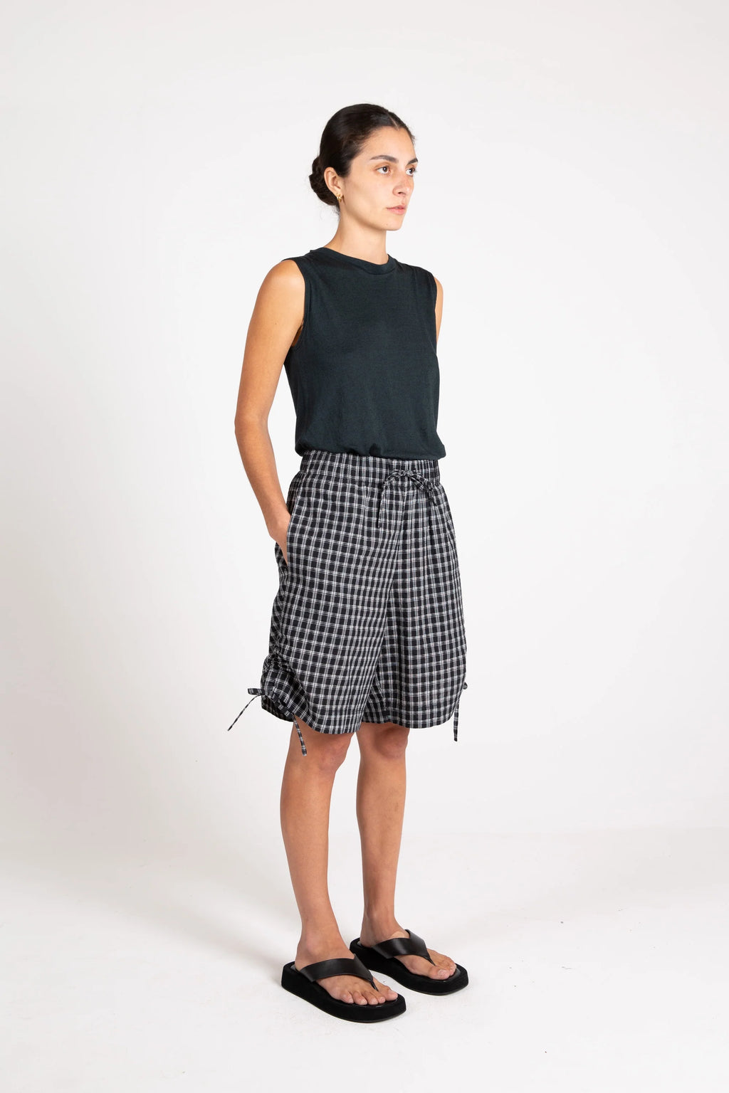 Soda Tie Short, Crinkle Check, Midnight