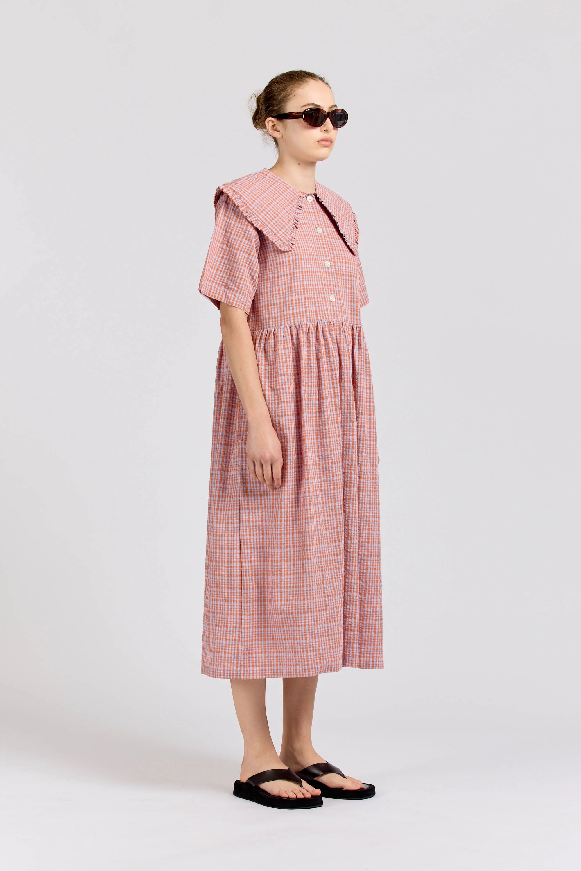 Big Frill Midi,  Seersucker Check, Orange Lilac