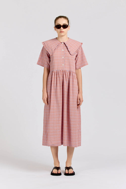 Big Frill Midi,  Seersucker Check, Orange Lilac