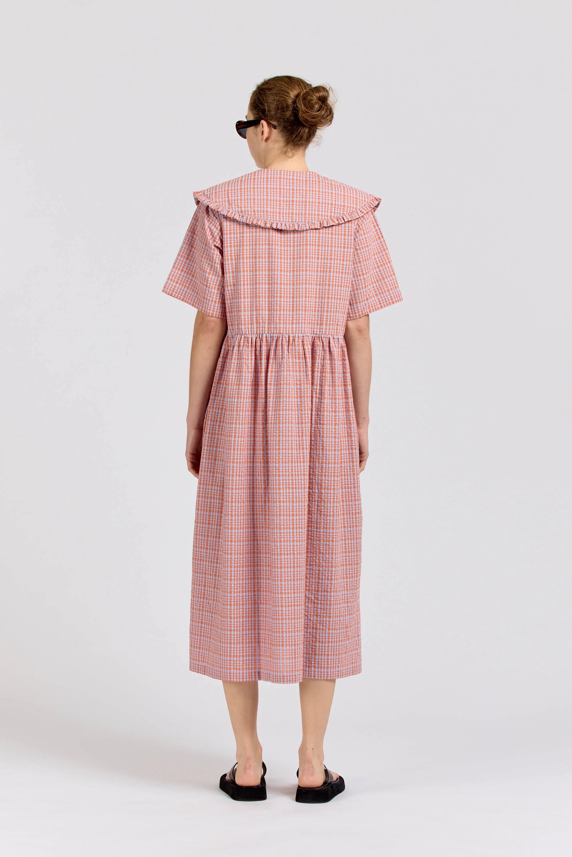 Big Frill Midi,  Seersucker Check, Orange Lilac