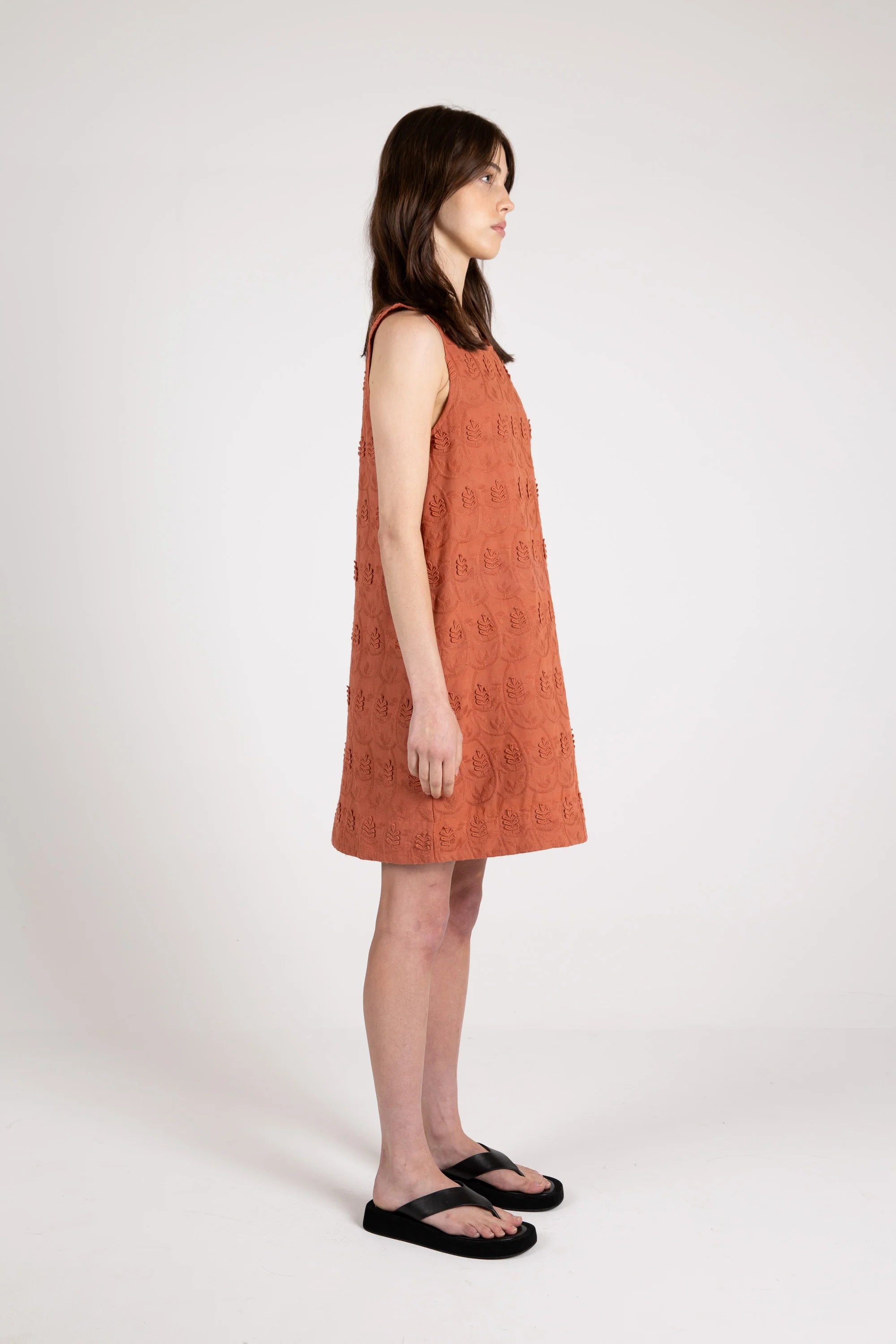 Embroidered A-Dress, Brick