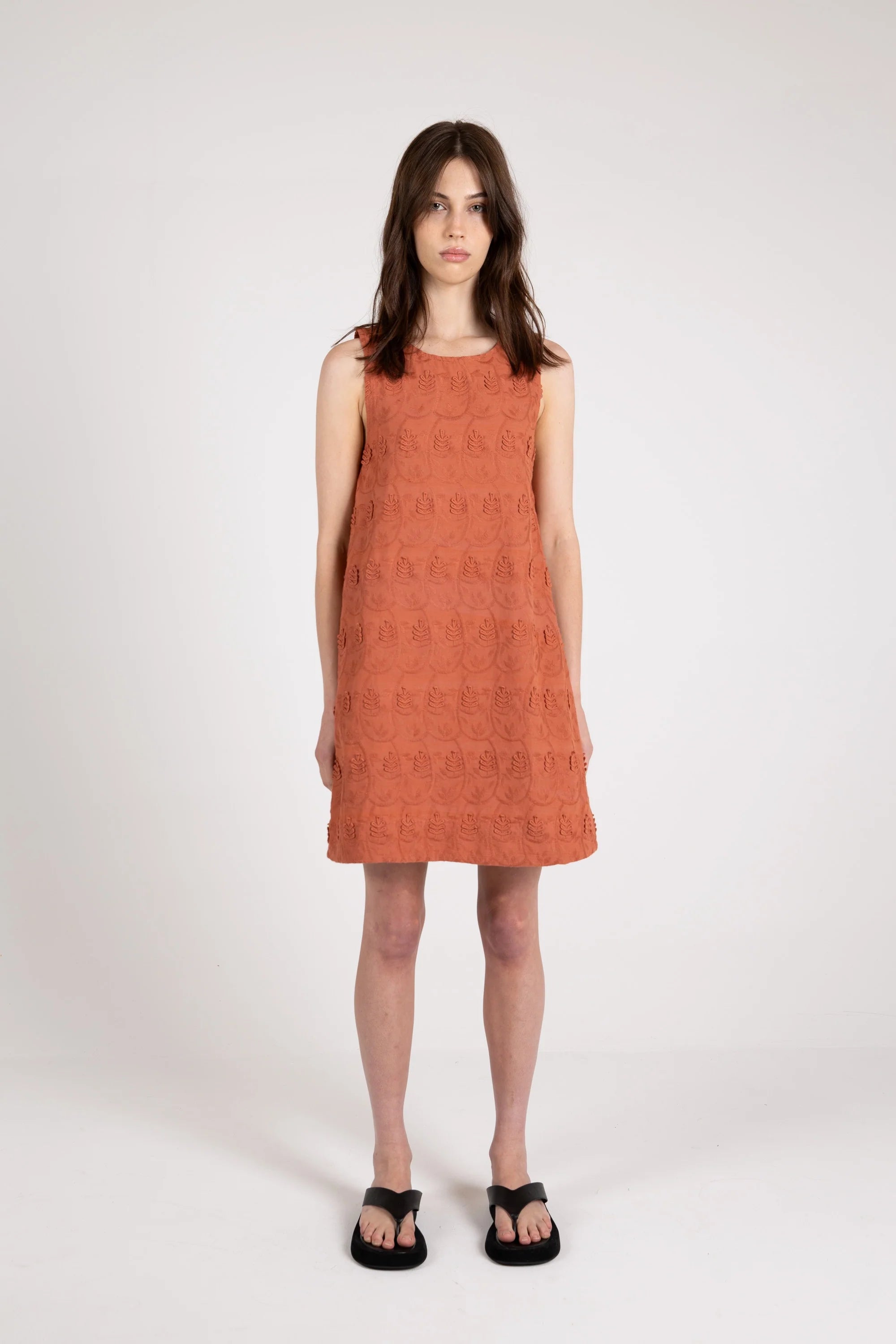 Embroidered A-Dress, Brick