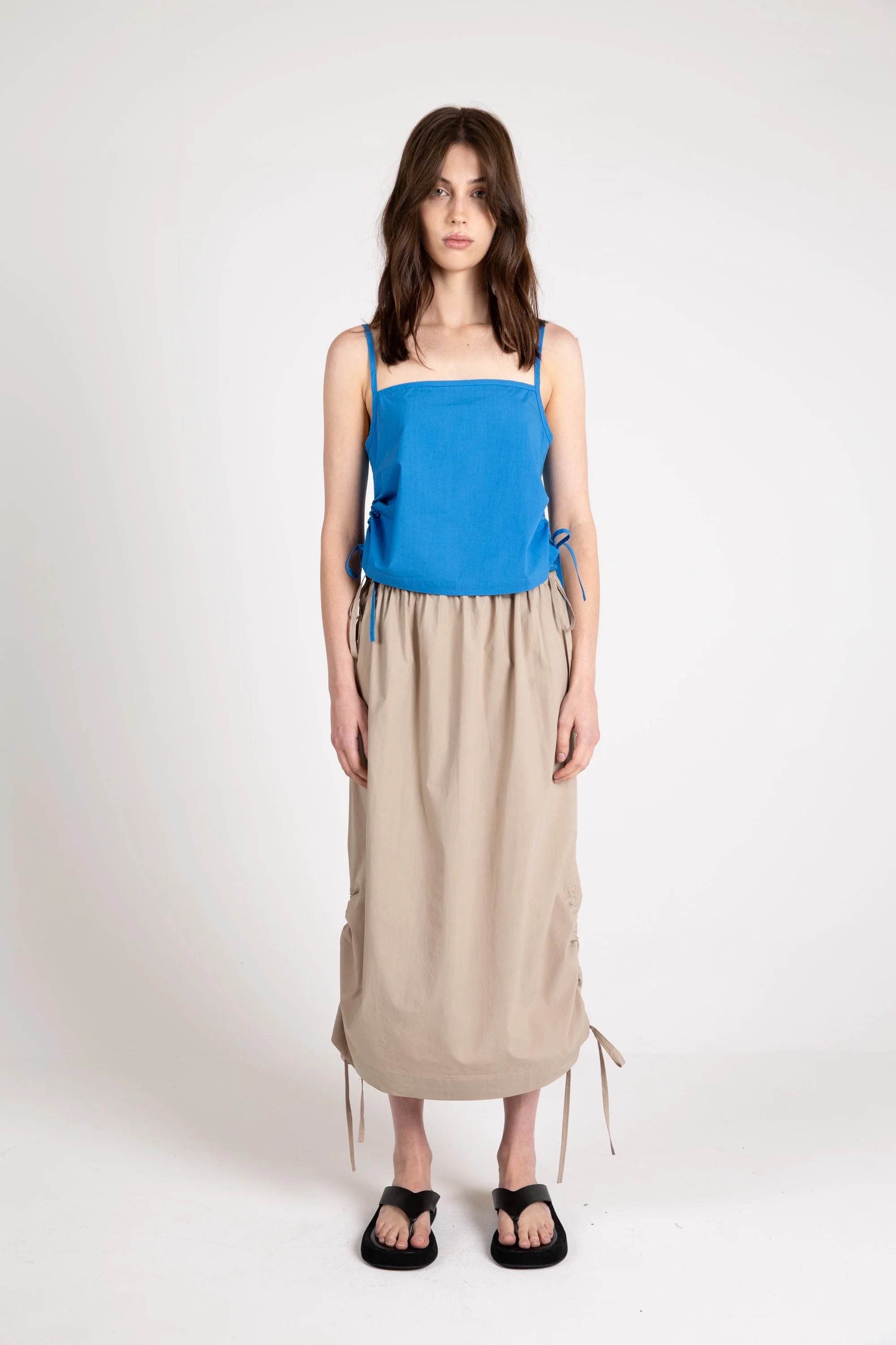 Loop Ruche Tie Skirt, Beige