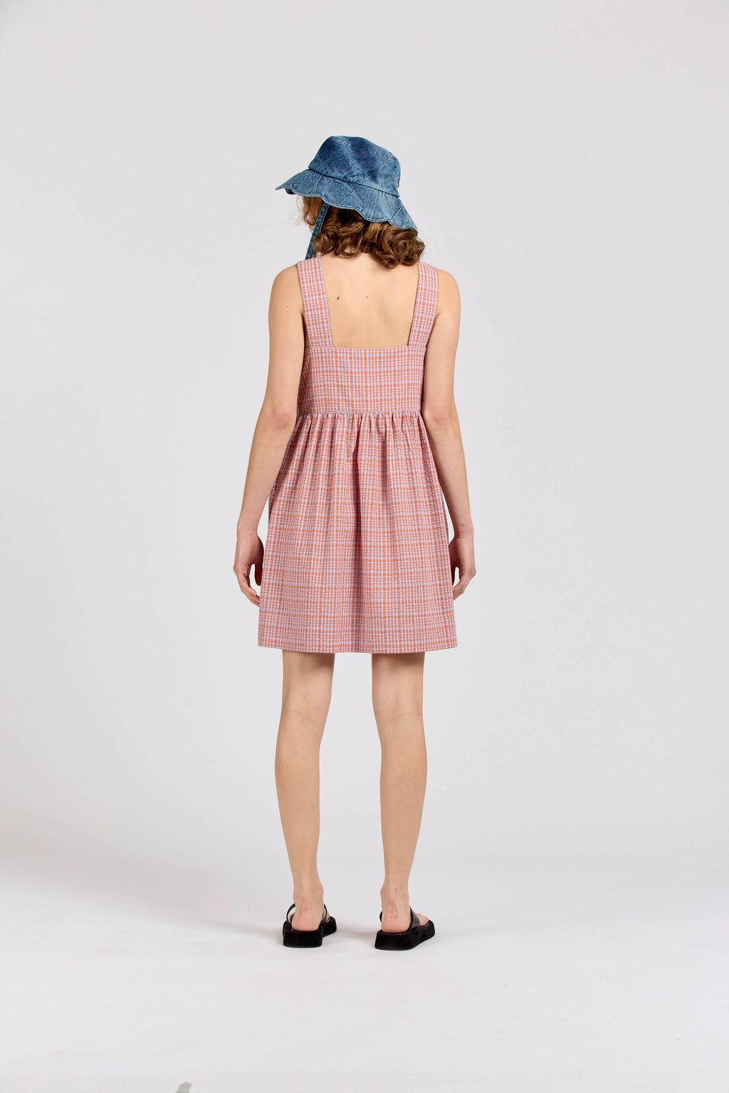 Tie Dress Mini, Seersucker Check, Orange Lilac