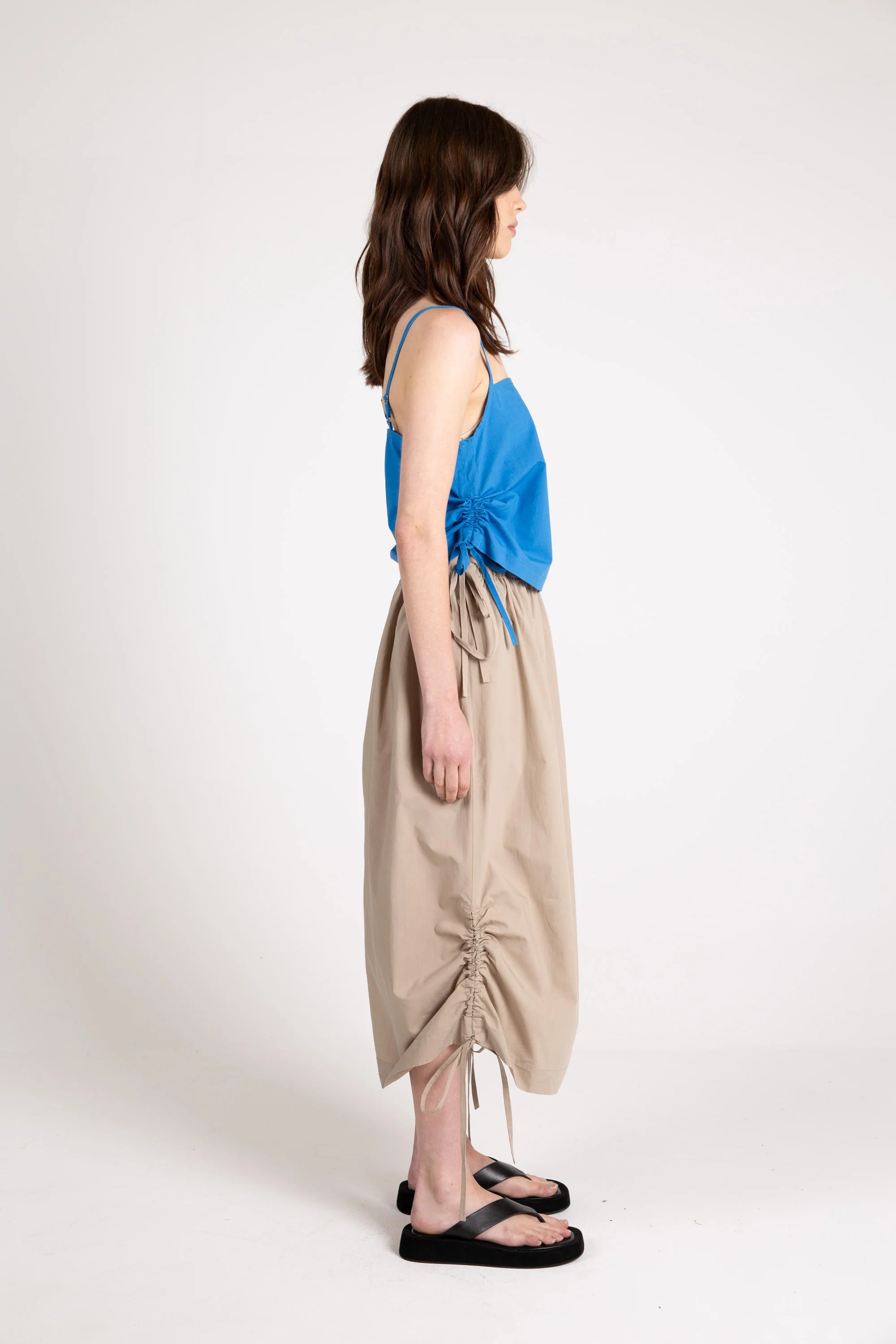 Loop Ruche Tie Skirt, Beige