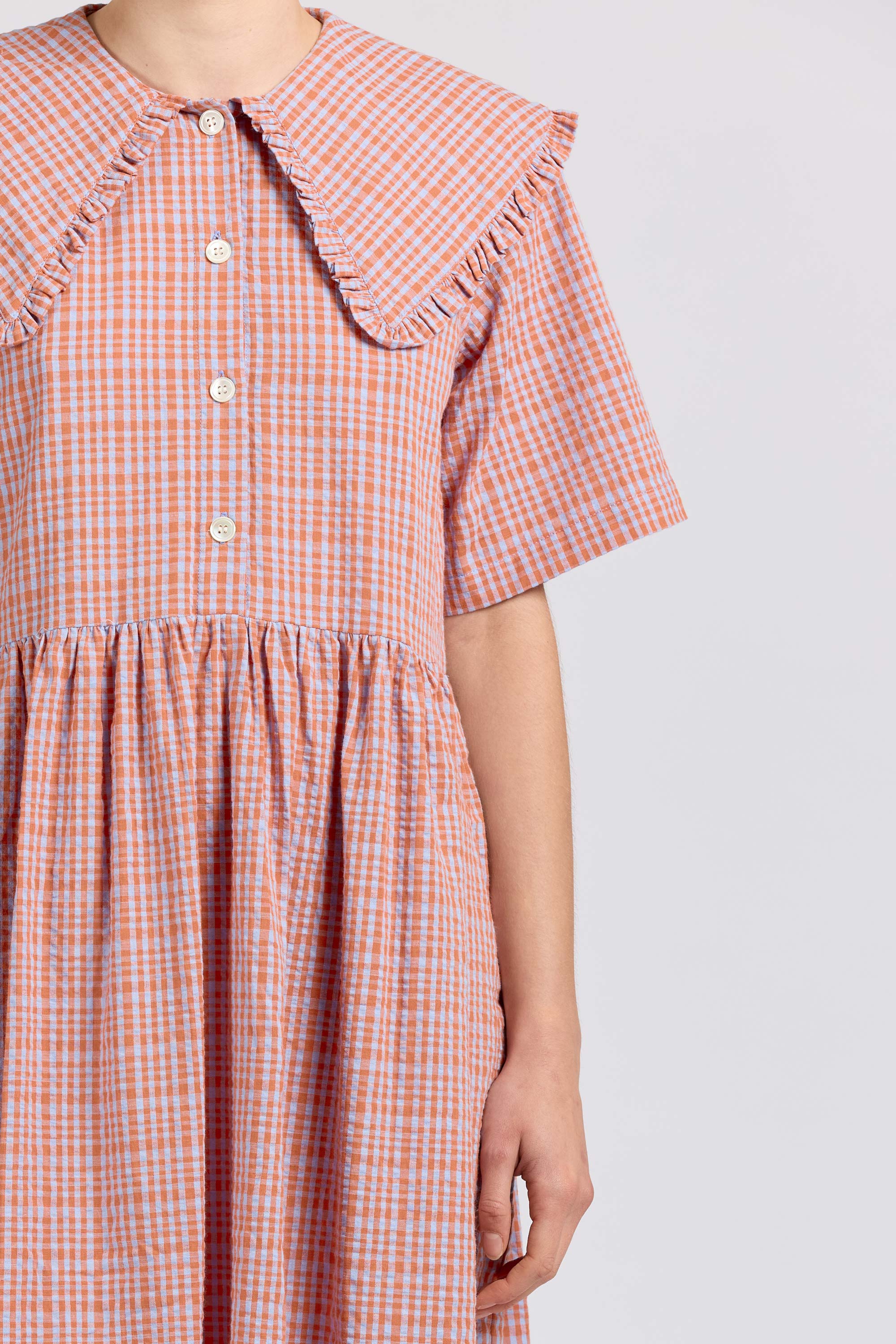 Big Frill Midi,  Seersucker Check, Orange Lilac